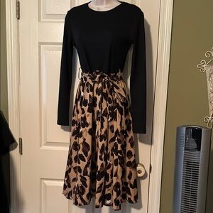 SHEIN Size Small Black Pleated A-Line Dress with Long Sleeves